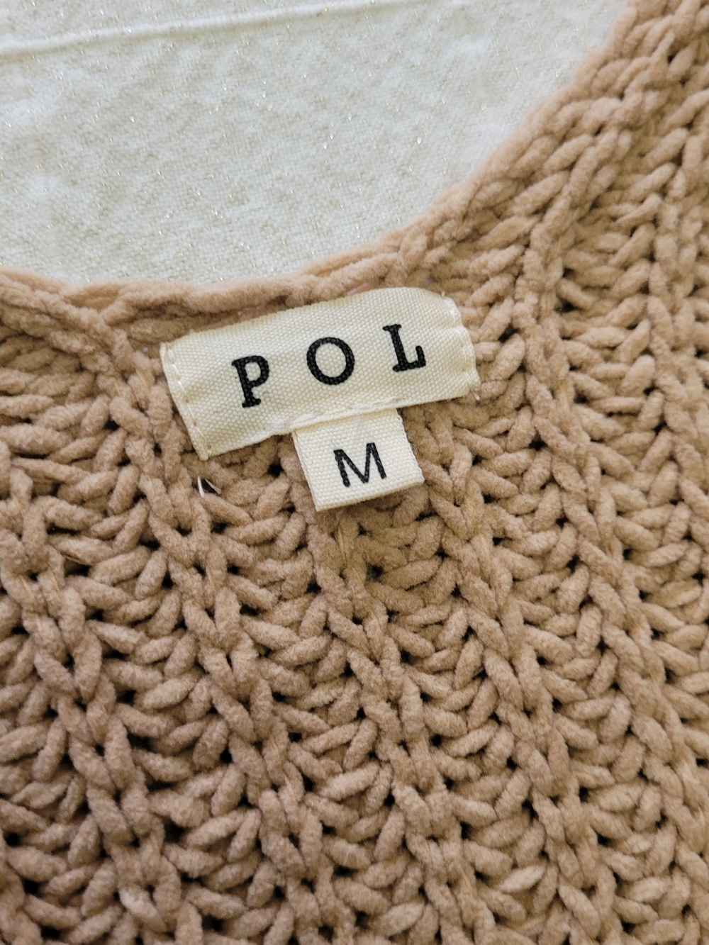 POL Chunky Open-Knit Sweater in Beige